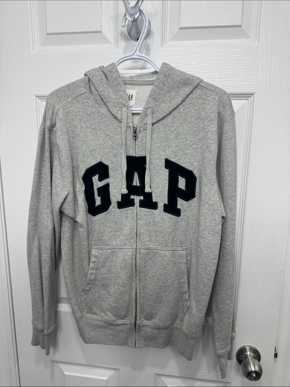 GAP Light Gray Zip-Up Hoodie with Navy Logo